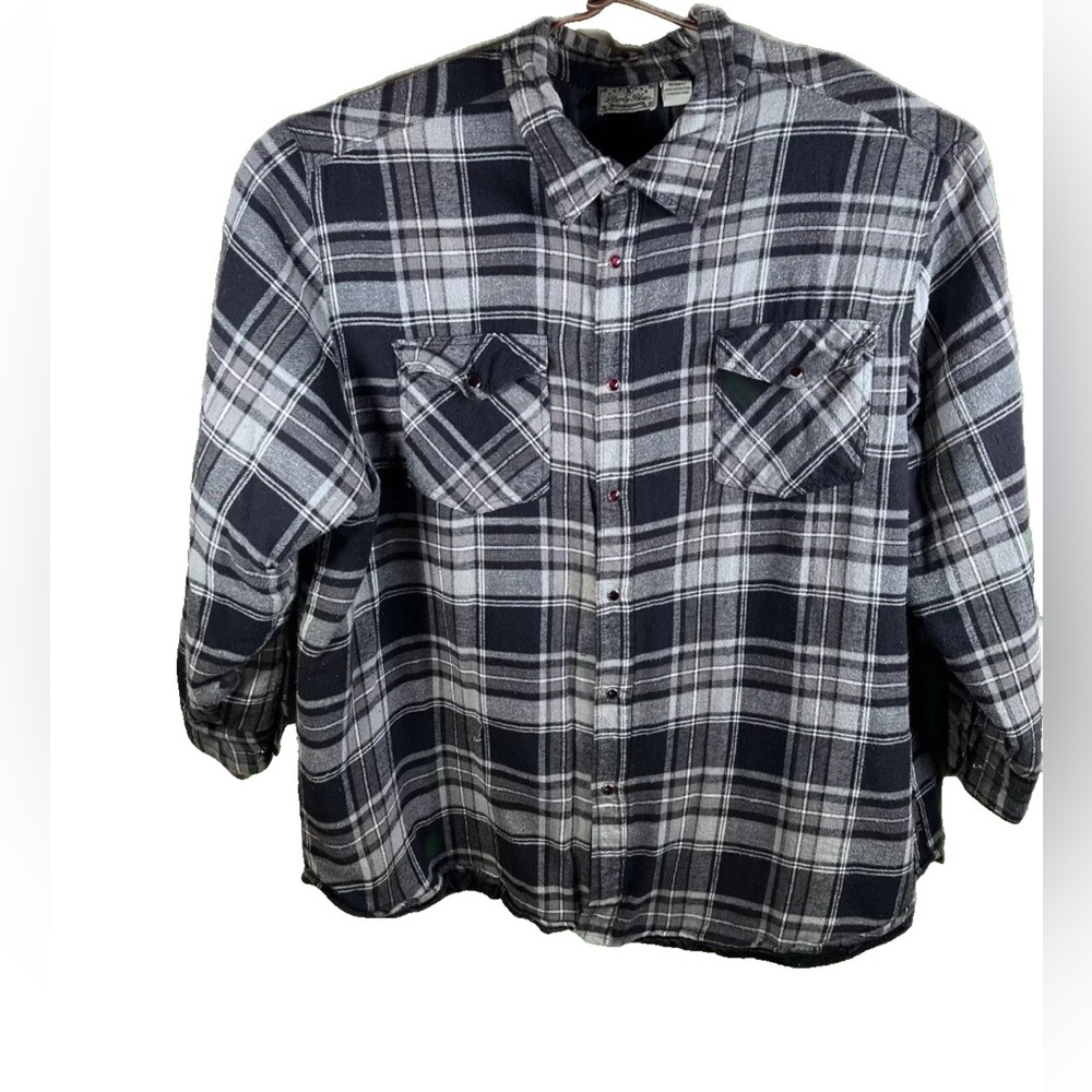 Liberty Blues Shirt Flannel Grey Plaid Mens Size 4XL Pearl Snap Button Up Pocket - Picture 3 of 5